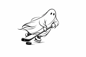 Minimalist silhouette of a ghost playing hockey tattoo idea