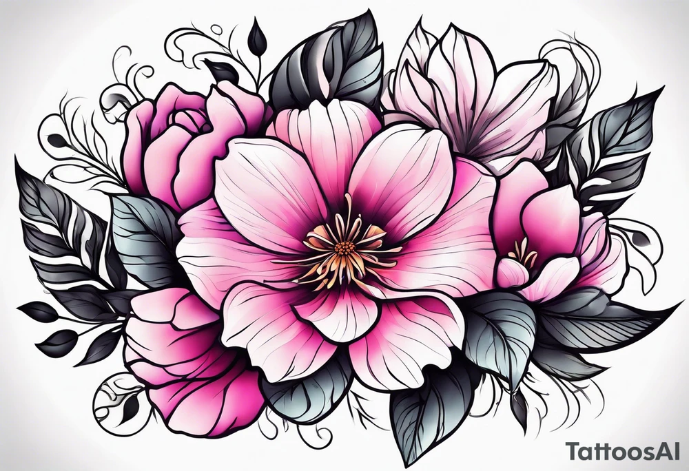 Pink flowers hand tattoo tattoo idea