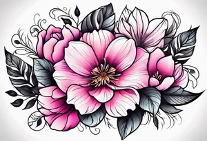 Pink flowers hand tattoo tattoo idea