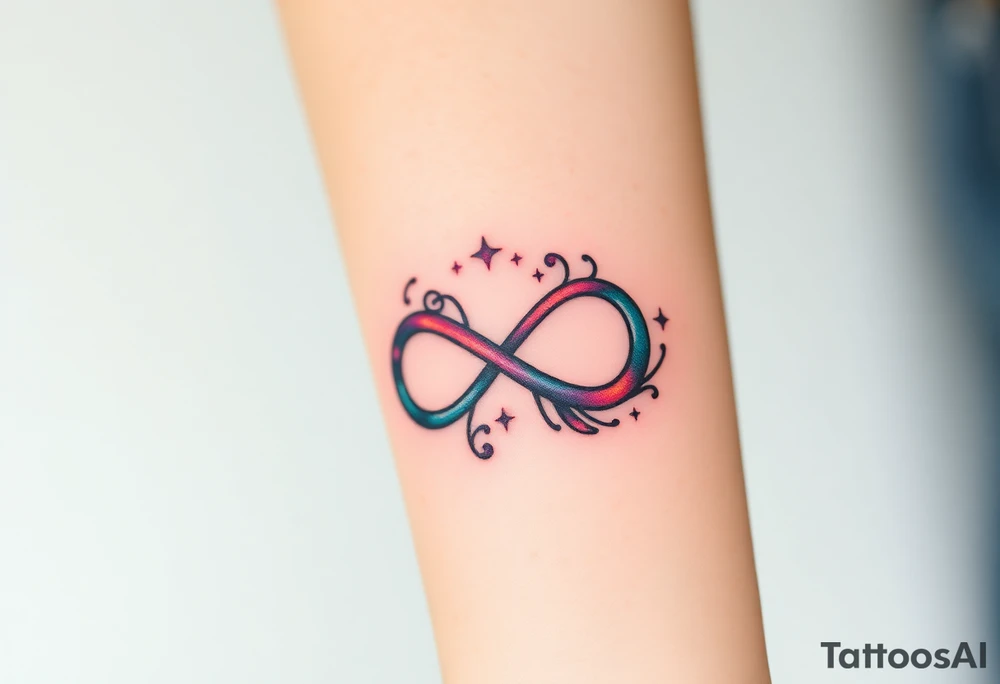 One fully depicted infinity symbol and swirling galaxy patterns tattoo idea