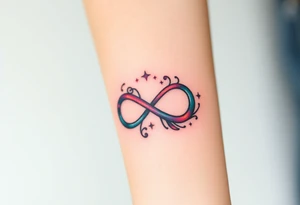 One fully depicted infinity symbol and swirling galaxy patterns tattoo idea