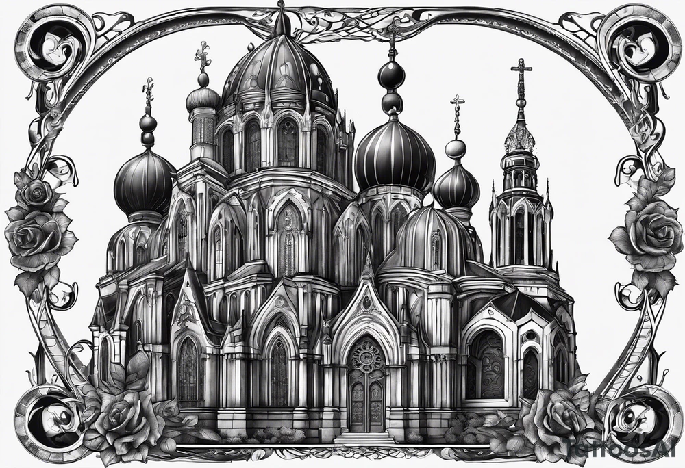 Eine Schnecke mit einem Häuschen das eine gothische Kathedrale ist dass ganze hypertealistisch tattoo idea