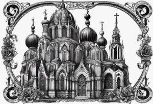 Eine Schnecke mit einem Häuschen das eine gothische Kathedrale ist dass ganze hypertealistisch tattoo idea