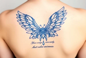 Your wings were ready but mines were not, blue tattoo idea