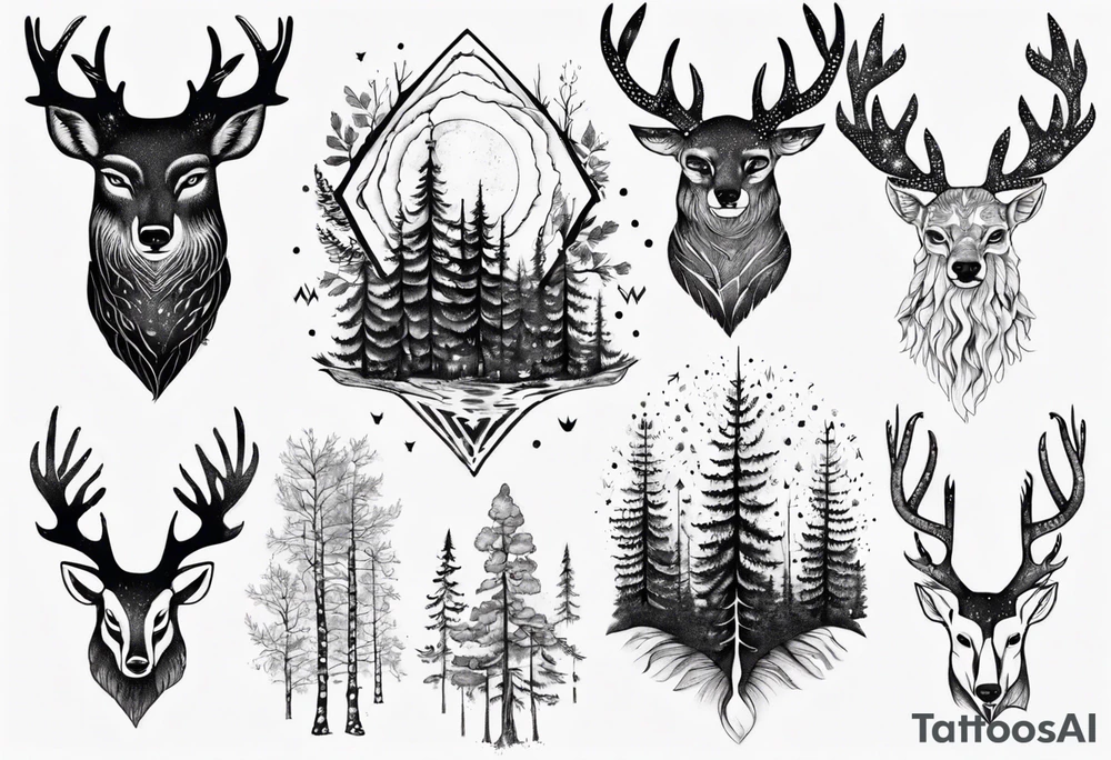 Full sholder, Nordic, forest,  presence, dear tattoo idea