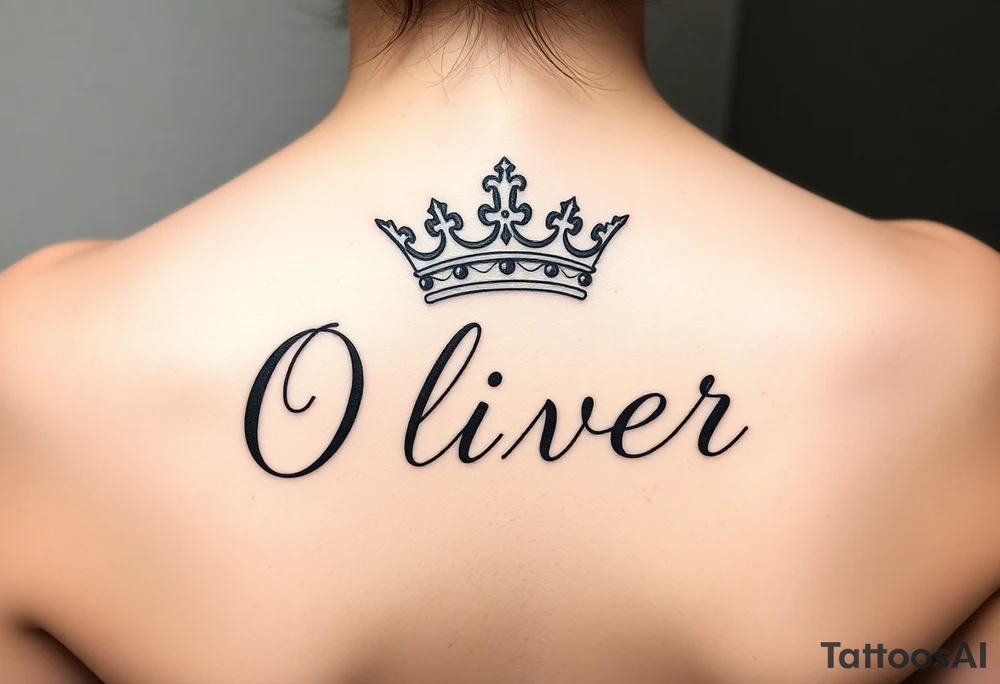 Name Oliver with a kings crown above the O tattoo idea