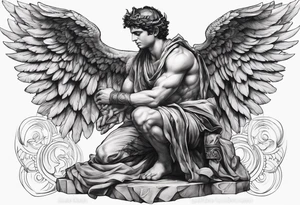 God hermes kneeling with wings wrapped around him tattoo idea tattoo idea