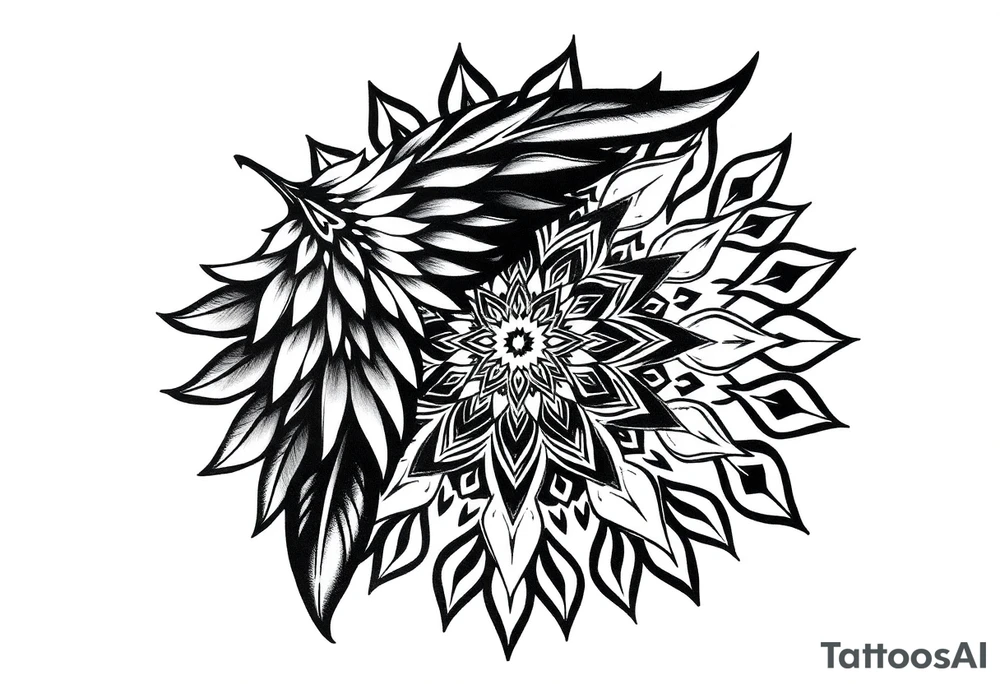 big spiritual feather indian mandala shaman tattoo idea