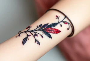 Bracelet with vines and feathers
Purple, red and black with a jewelry like finish
add gold
and silver with a dragon tattoo idea