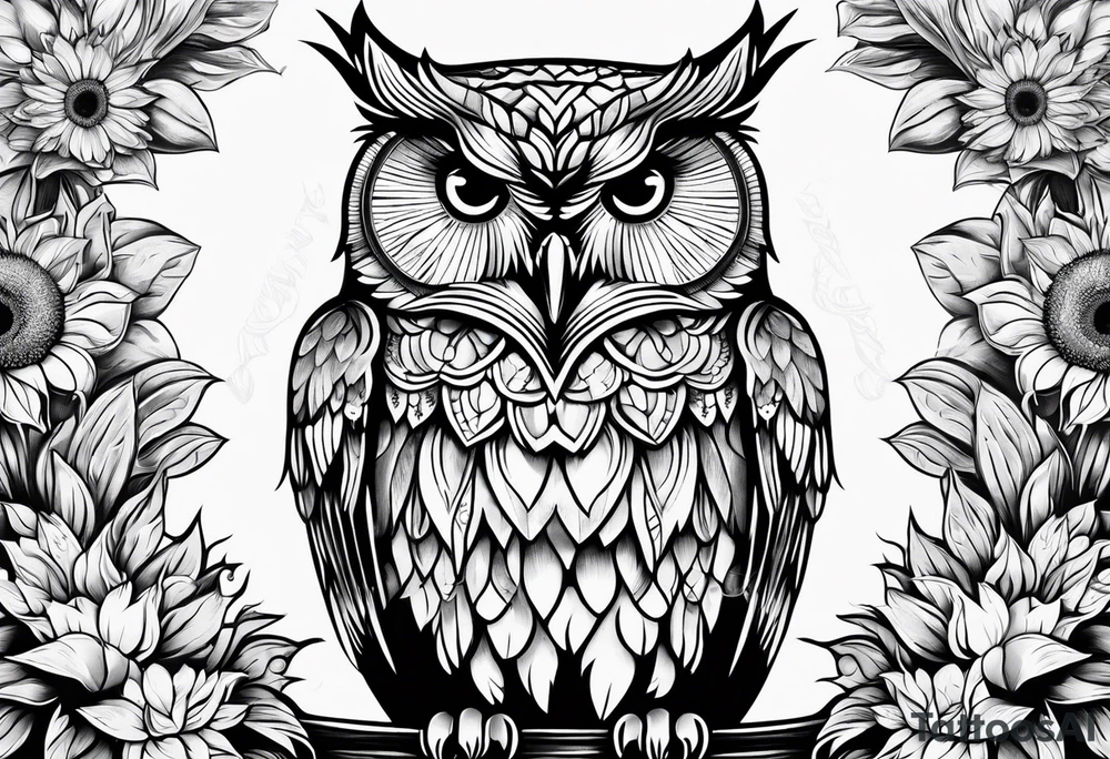 Owl with sunflower body tattoo idea