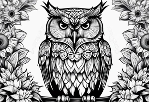 Owl with sunflower body tattoo idea
