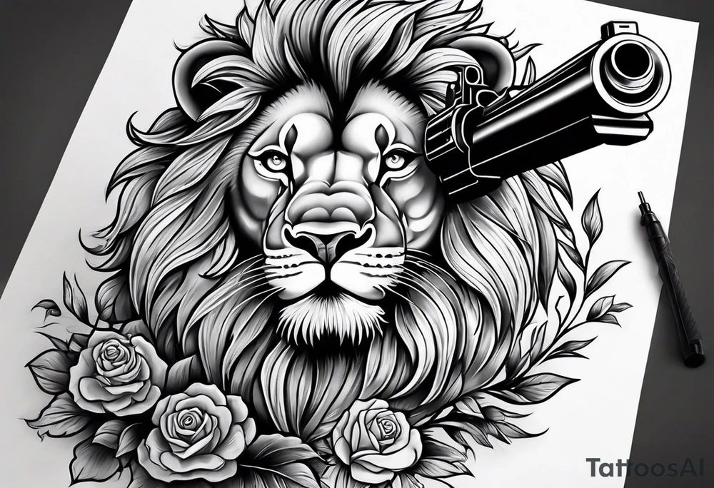 lion shooting gun tattoo idea