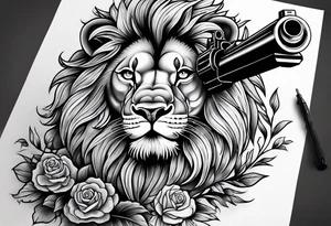 lion shooting gun tattoo idea