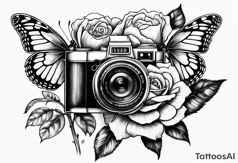 Flower : rose , sunflower, camera, butterfly tattoo idea