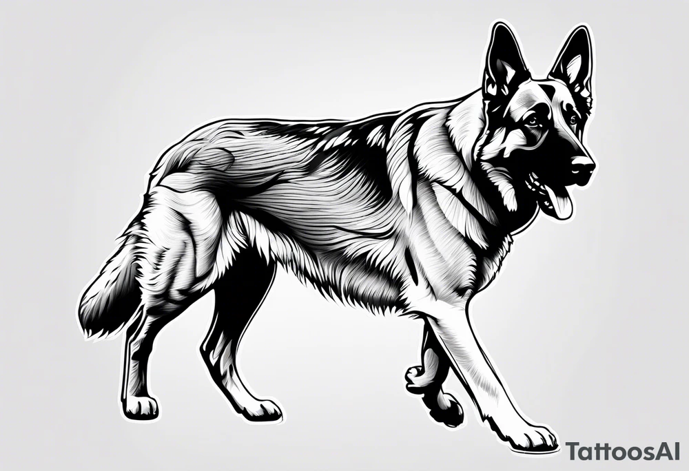 German shepherd dog walking away tattoo idea