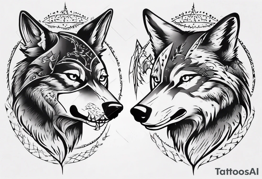 two wolves dancing tattoo idea