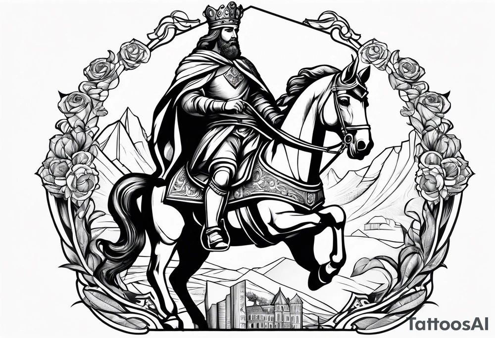 Georgian king david the builder on horse with book in hes hand tattoo idea