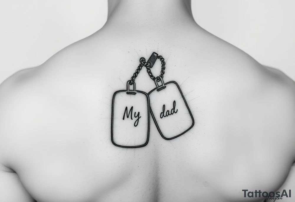 in pencil led draw "Marine soilder, my dad, my superman" inside the dogtags tattoo idea