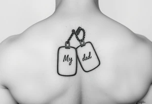 in pencil led draw "Marine soilder, my dad, my superman" inside the dogtags tattoo idea
