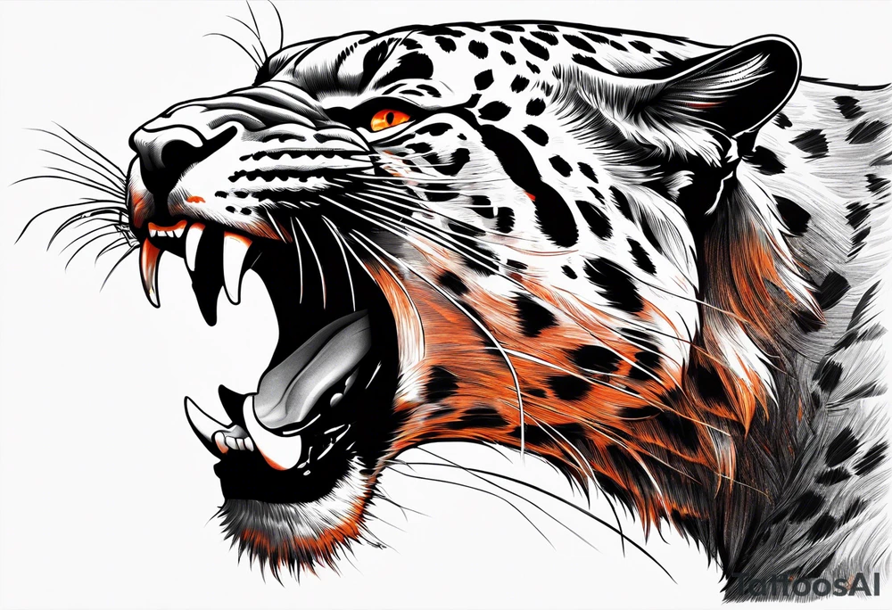 Slight side angle of Facial facing left of an angry panther with red-orange eyes tattoo idea