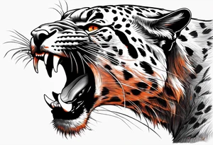 Slight side angle of Facial facing left of an angry panther with red-orange eyes tattoo idea