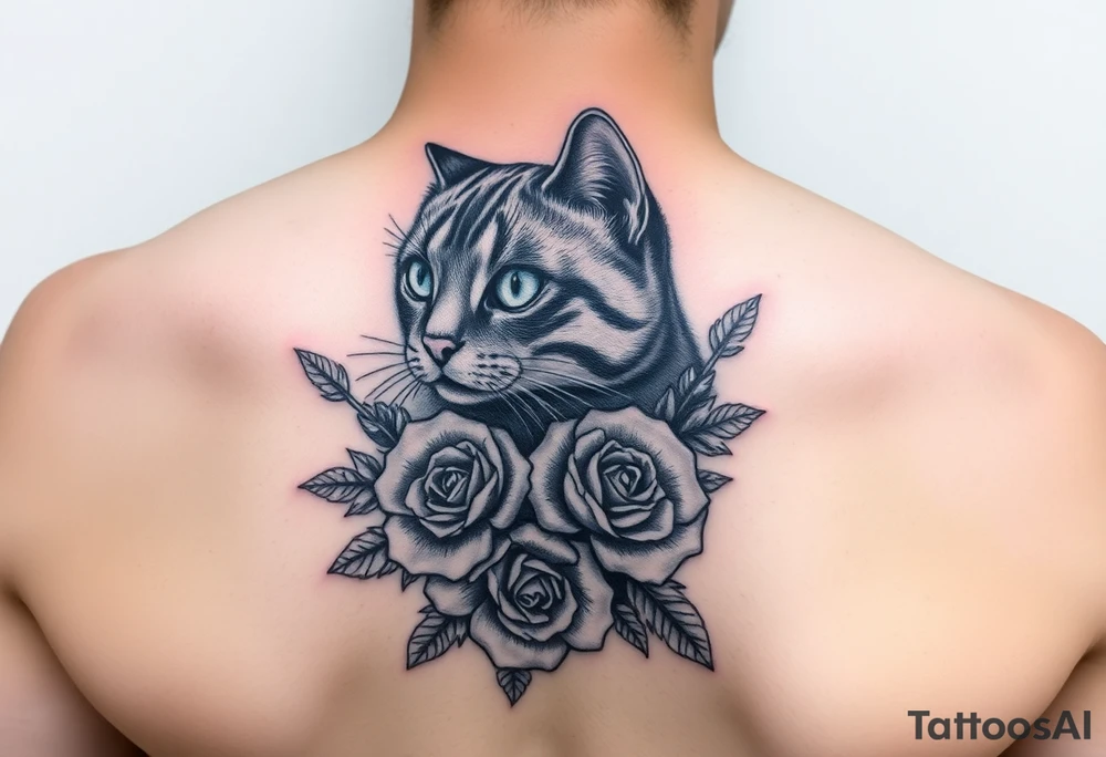 Burmese cat with roses tattoo idea