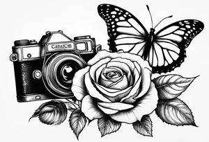 Flower : rose , sunflower, camera, small butterfly tattoo idea