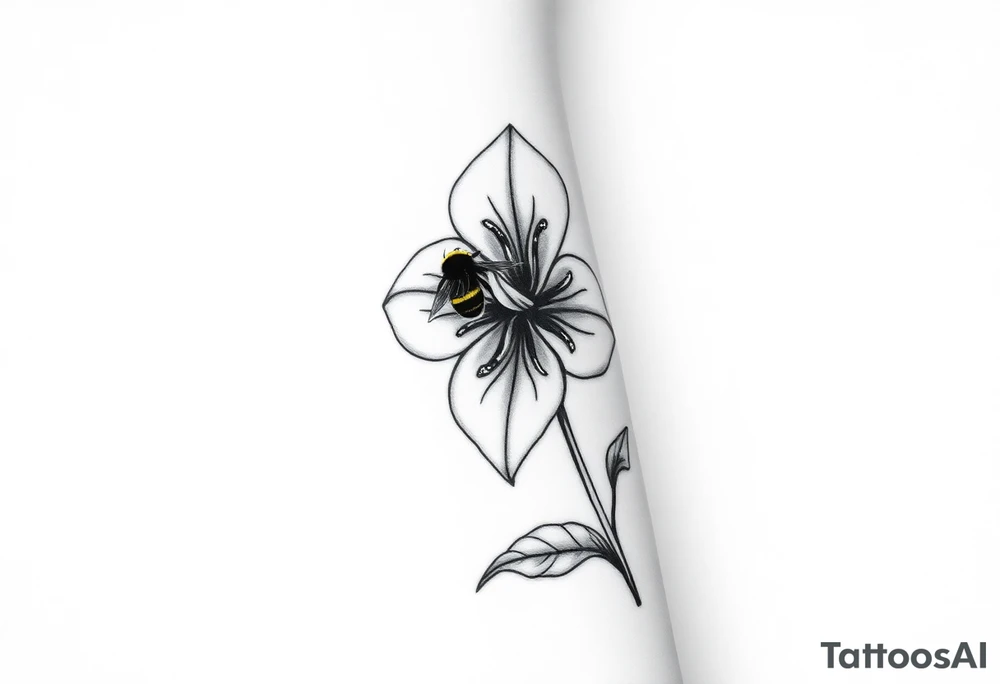 Trillium with a bumble bee hovering near it tattoo idea