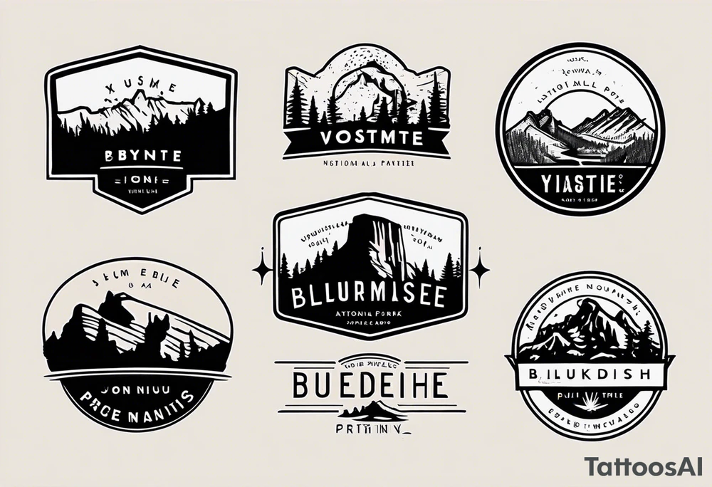 incorporate logos of Yosemite National Park, Bryce Canyon, Zion National Park, Joshua Tree National Park, Smokey Mountains and the Blueridge Mountains tattoo idea