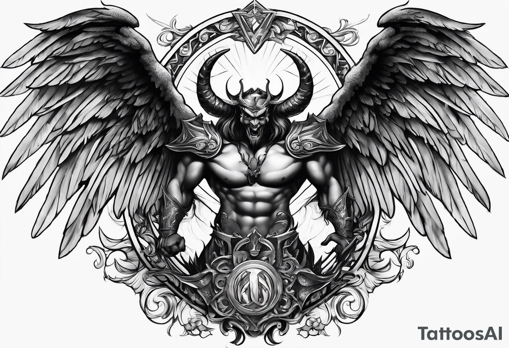 Devil with angel wings fighting upward tattoo idea Devil with angel wings fighting upward tattoo idea