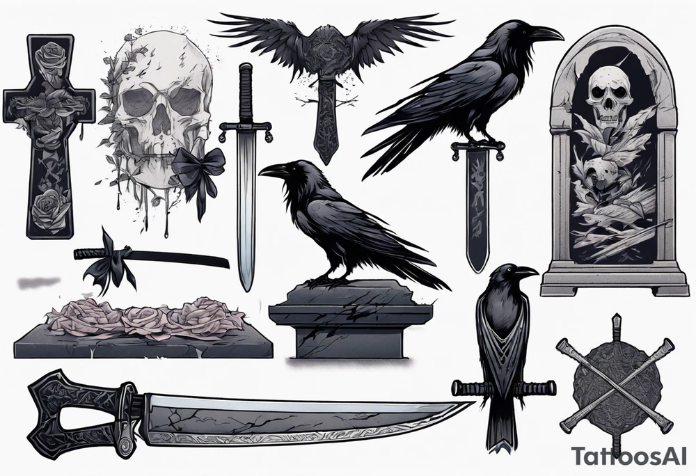 Raven on the grave with the katana tattoo idea