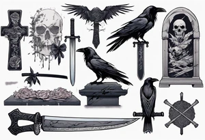 Raven on the grave with the katana tattoo idea