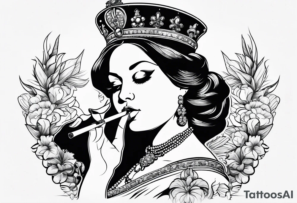 Queen Victoria smoking cigarette tattoo idea