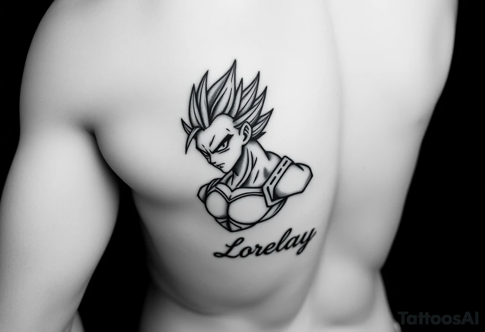 Créame un diseño en miniatura para la parte baja del bicep de un personaje principal chica 
de dragón Ball z con el nombre de lorelay escrito por debajo del diseño tattoo idea