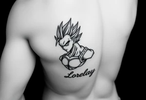 Créame un diseño en miniatura para la parte baja del bicep de un personaje principal chica 
de dragón Ball z con el nombre de lorelay escrito por debajo del diseño tattoo idea