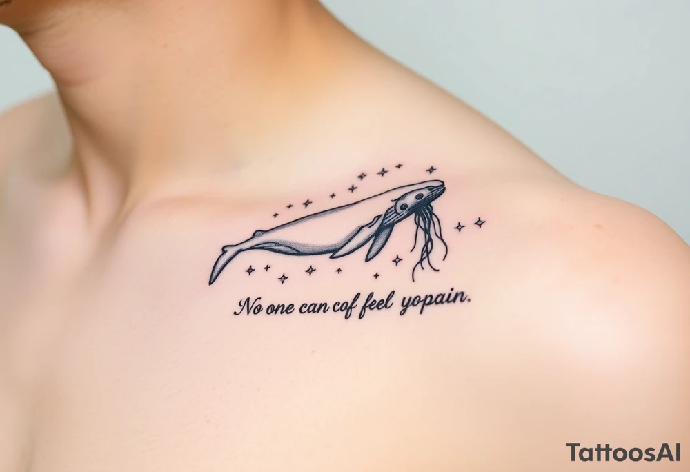 52hz Whale and jellyfish among the stars with the words No one can feel your pain tattoo idea