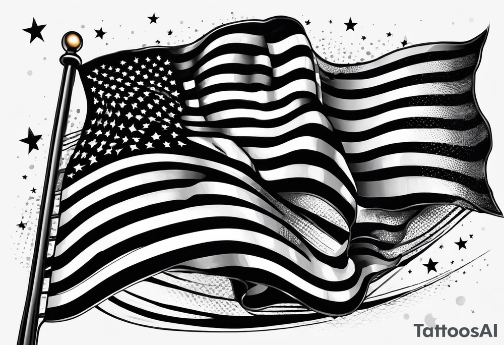 Drawing of American flag black and grey tattoo idea
