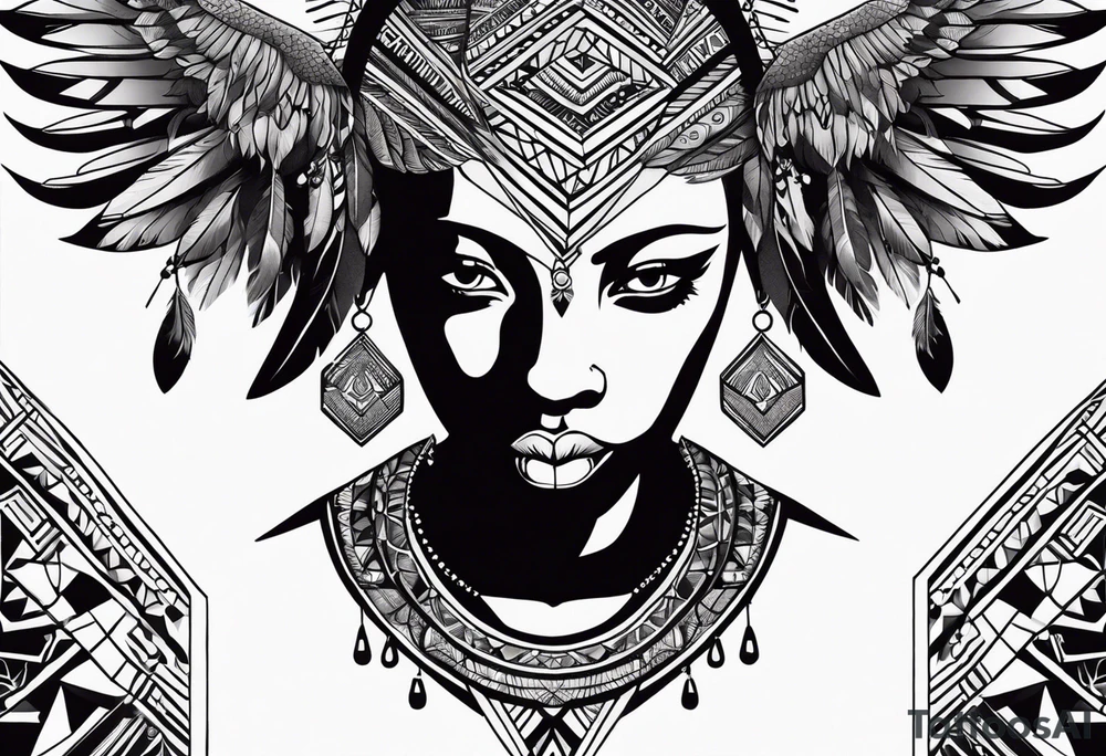 african, cultural, chest tattoo, include some bird wings as well tattoo idea