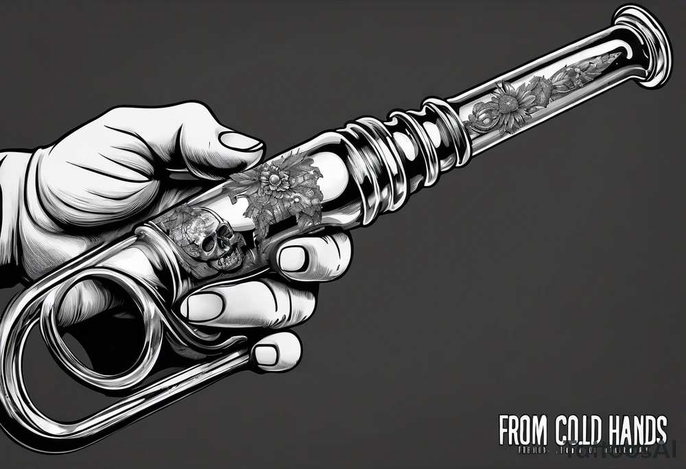 Glass Meth pipe in a hand. 
Underneath the hand the text,  'from my cold dead hands ' tattoo idea