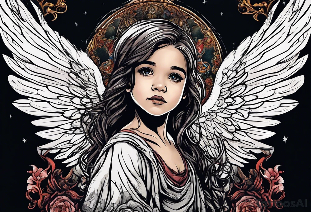 Kid looking up at the angel of death tattoo idea
