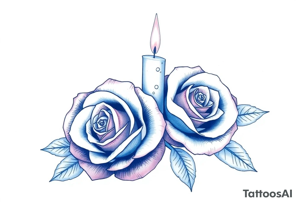 Two roses, two candles, blue tattoo idea