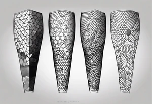 geometric full male leg sleeve honeycomb ocean tattoo idea