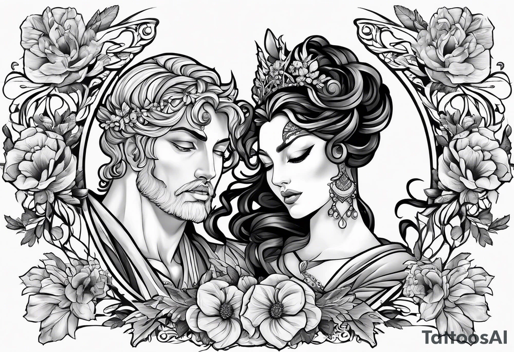 Hades and persephone with blue shadowns tattoo idea