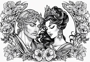 Hades and persephone with blue shadowns tattoo idea