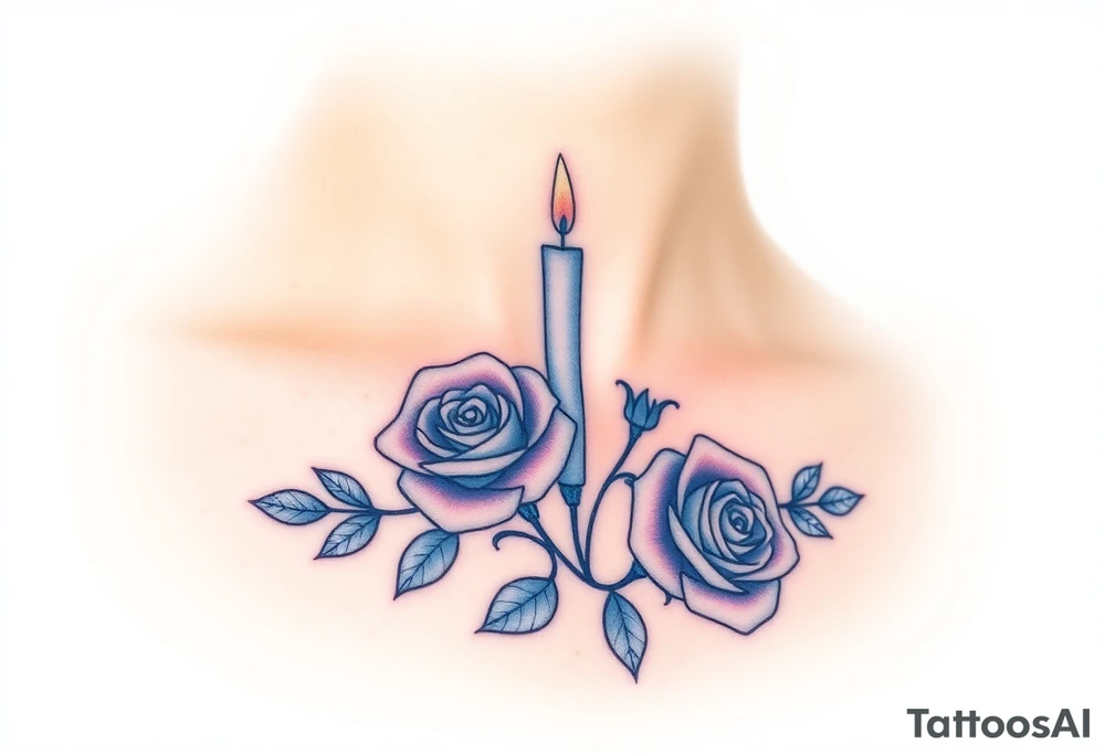 Blue, 2 roses, 2 candles tattoo idea