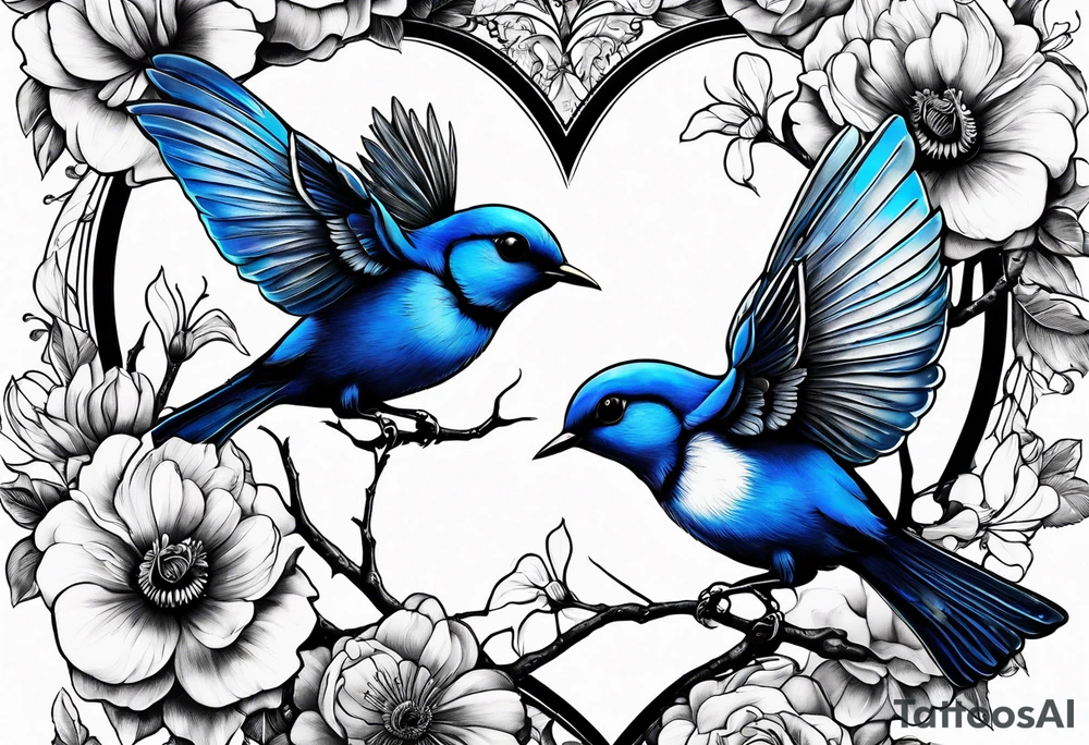 flowers bluebird bees heart shapes wrapped around an  image of vertebrate tattoo idea