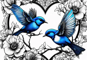 flowers bluebird bees heart shapes wrapped around an  image of vertebrate tattoo idea