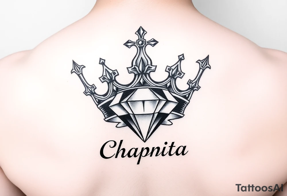 money sign crown and a diamond with the name chapita tattoo idea