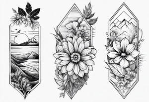 hand sleeve tatto flower beach mountain tattoo idea