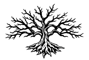 tree with 6 branches and 6 roots tattoo idea